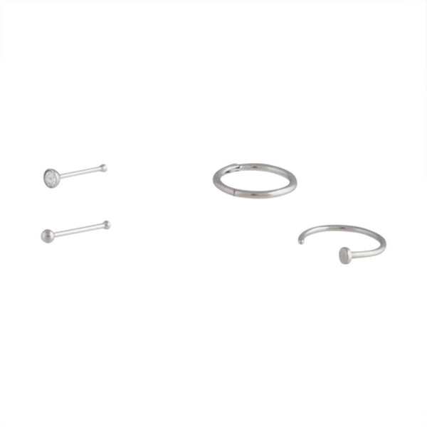 Rhodium Pin Clicker Nail Nose 4 Pack