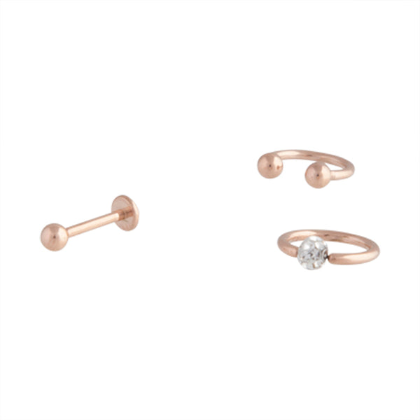 Rose Gold Diamante Ball Ring 3 Pack