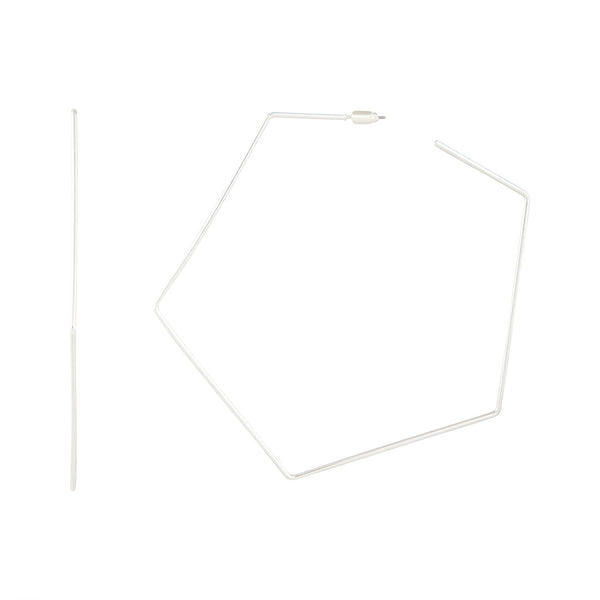 Silver Large Hexagon Hoop Earrings