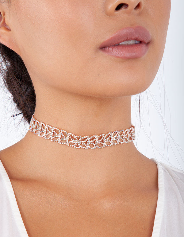 Rose Gold Diamante Petal Choker