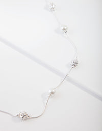 Silver Diamante And Pearl Bead Station Necklace - link has visual effect only