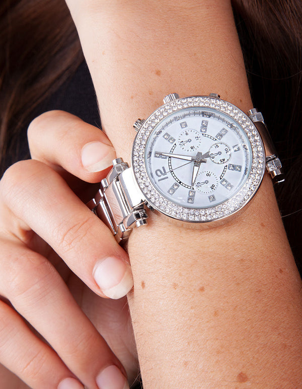 Rhodium Diamante Glam Watch