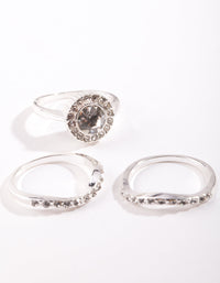 Silver Round Diamante Ring Stack - link has visual effect only