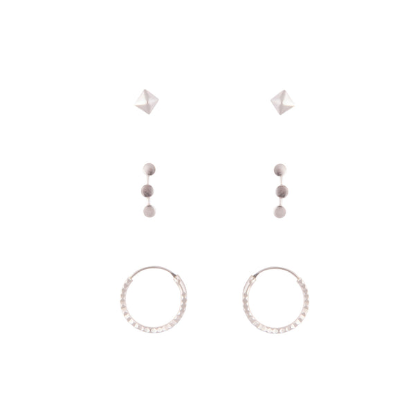 Sterling Silver Texture Star Stud Hoop Earring Pack