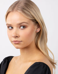 Sterling Silver Texture Star Stud Hoop Earring Pack - link has visual effect only