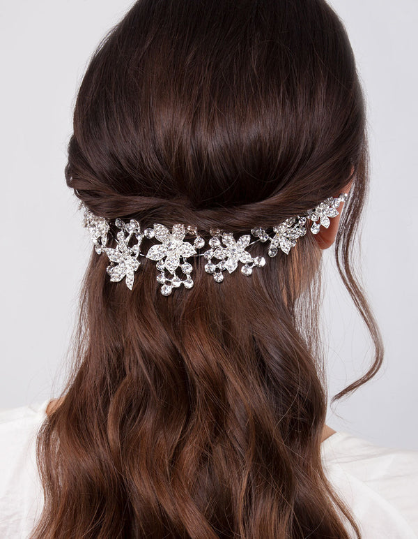 Diamante Multi Flower Drape Hair Piece
