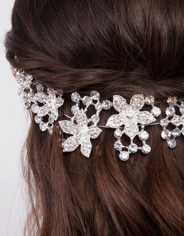 Diamante Multi Flower Drape Hair Piece