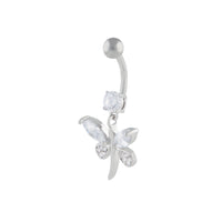 Silver Surgical Steel Cubic Zirconia Butterfly Belly Bar - link has visual effect only