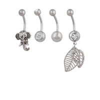 Rhodium Surgical Steel Leaf Elephant Belly Bar 4-Pack - link has visual effect only