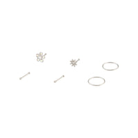 Surgical Steel Flower Silver Nose Stud 6 Pack - link has visual effect only