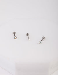 Rhodium Diamante Pearl Flat Back Earring 3 Pack - link has visual effect only