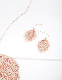 Sieradenset met roségouden glitterbladeren - link has visual effect only