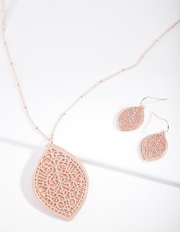 Sieradenset met roségouden glitterbladeren