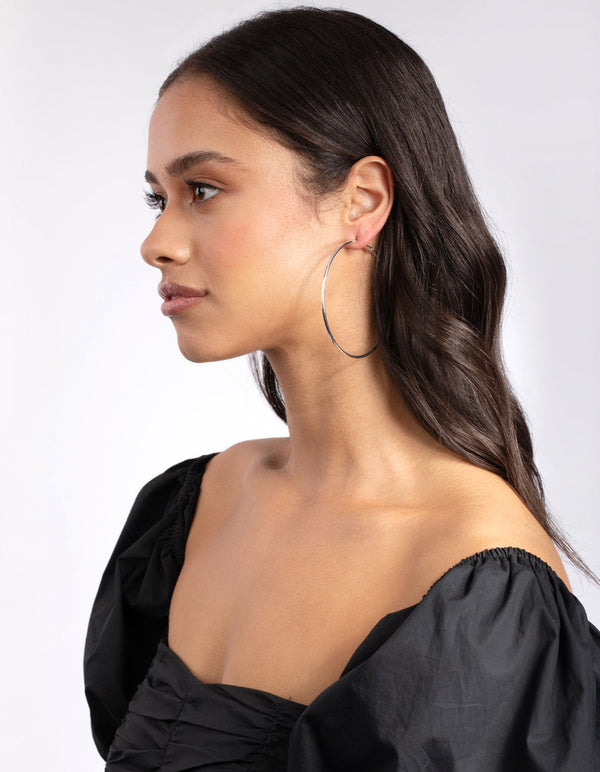Silver Rounded 7Cm Hoop Earrings