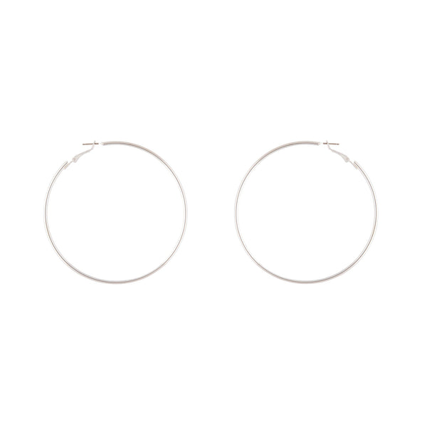 Silver Rounded 7Cm Hoop Earrings
