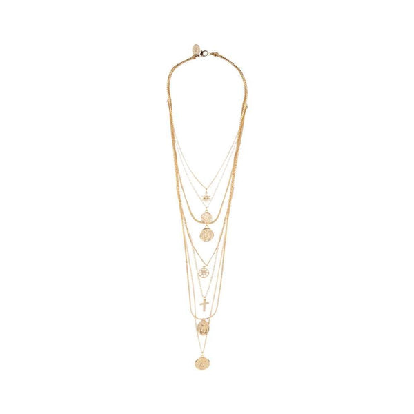 Gold Multi Row Coin Pendant Necklace