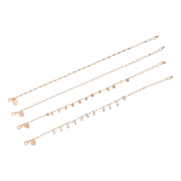 Gold Chain and Diamante Anklet 4 Pack