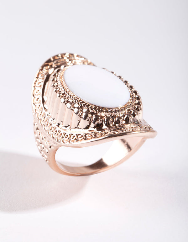 Rose Gold Oval Etched Border Ring