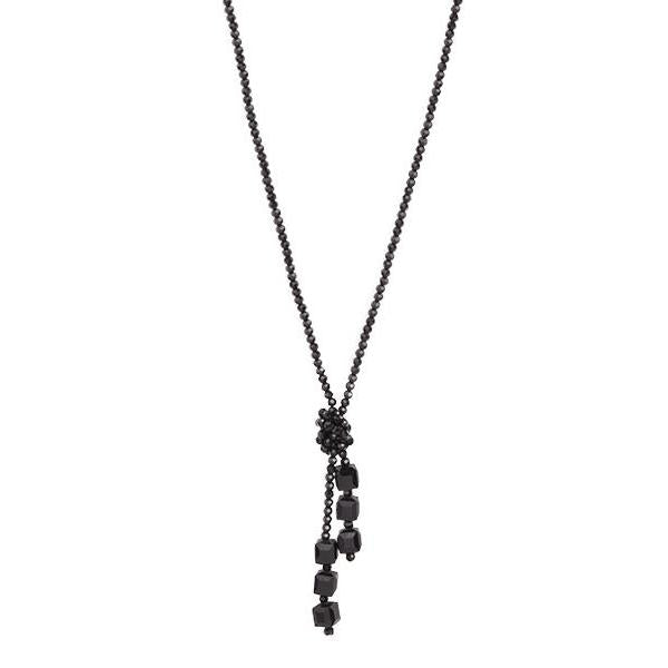 Black Facet Bead Lariat Necklace