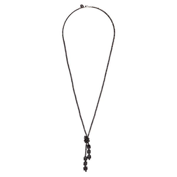 Black Facet Bead Lariat Necklace