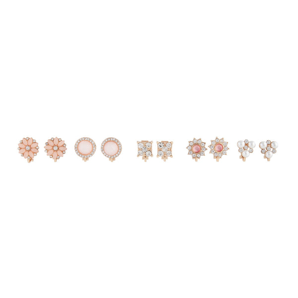 Pink Gold Floral Clip On Earring 5 Pack