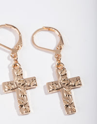 Gold Embossed Cross Earrings - link has visual effect only