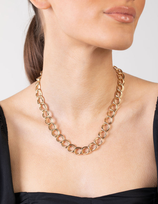 Gold Wide Link Chain Collar Necklace
