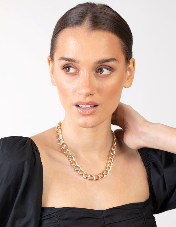 Gold Wide Link Chain Collar Necklace