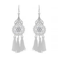 Silver Filigree And White Tassel Drop Earrings - link has visual effect only