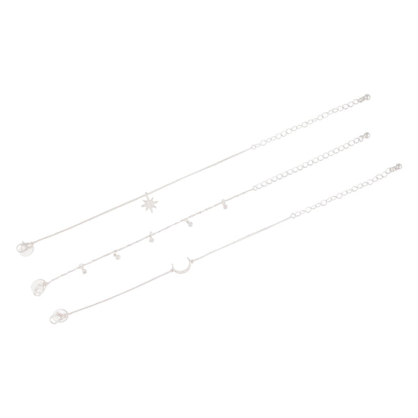 Silver Cubic Zirconia Star Friendship Bracelet 3 Pack