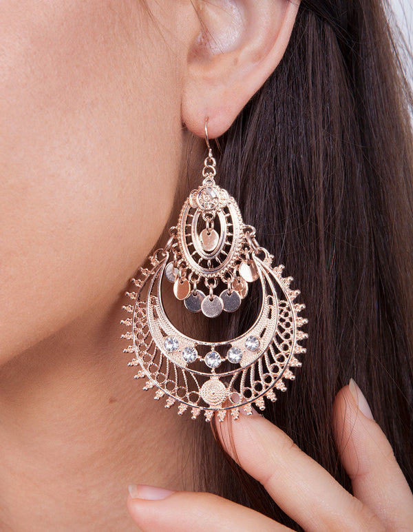 Rose Gold Diamante Bohemian Earrings