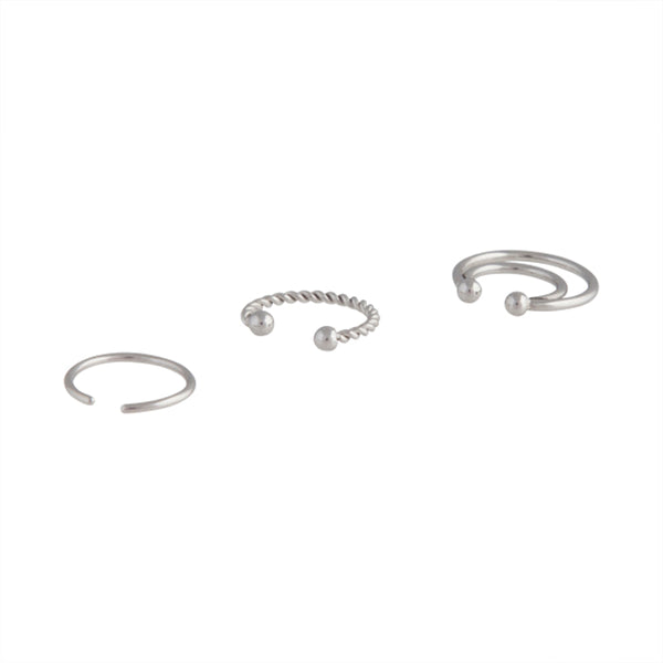 Silver Septum Cuff Coil Body Jewellery 3 Pack