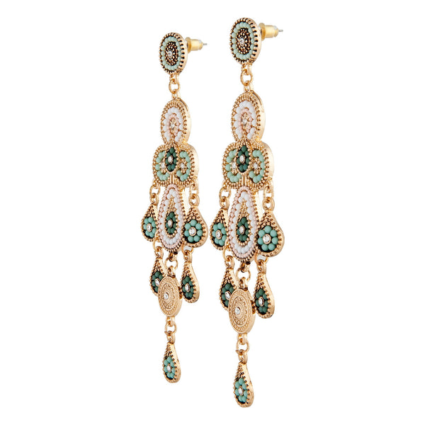 Mint and White Seed bead Drop Earrings