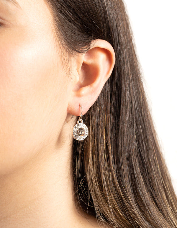 Peach Round Crystal Drop Earrings