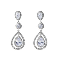 Rhodium Diamond Simulant Graduated Crystal Teardrop Earrings - link has visual effect only
