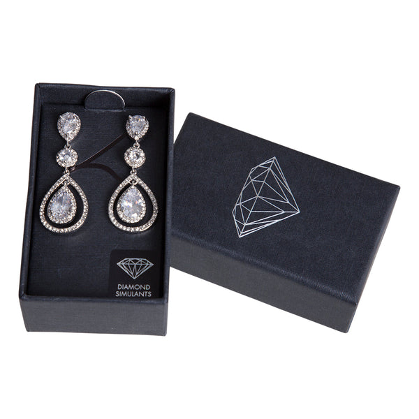 Rhodium Diamond Simulant Graduated Crystal Teardrop Earrings