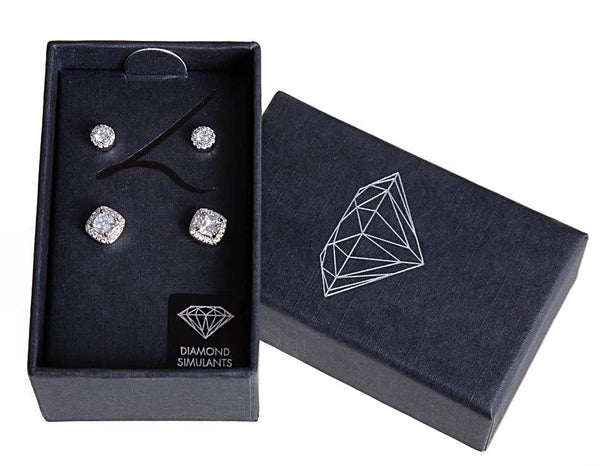 Diamond Simulant Circle & Square Stud 2 Pack