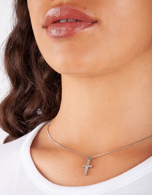 Diamond Simulant Pave Cross Necklace