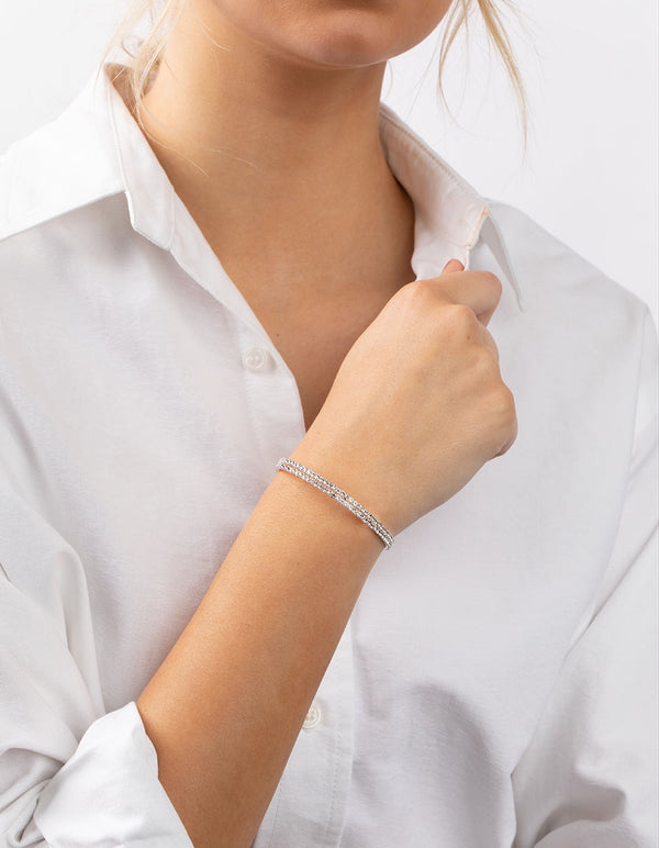 Silver Double Diamante Bangle