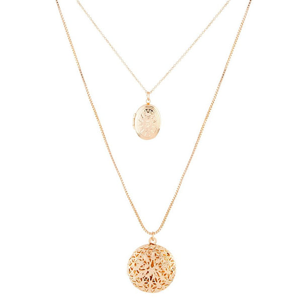 Gold Multi Layer Locket Pendant Necklace Set