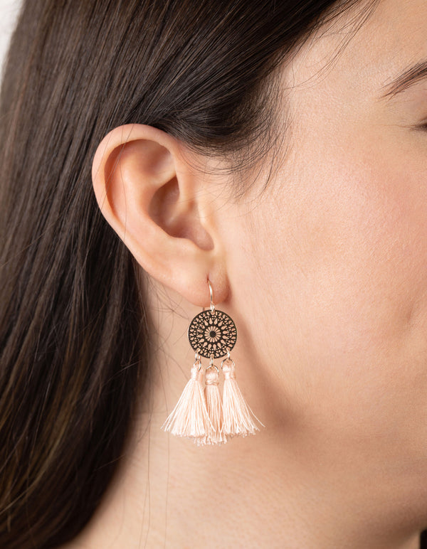 Rose Gold Dreamcatcher Tassel Earrings