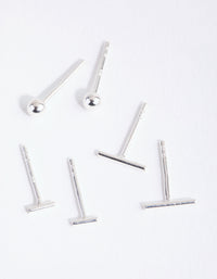 Sterling Silver Bar Polished Ball Earrings Trio - link has visual effect only