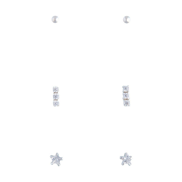 Sterling Silver Diamante Line And Star Stud Pack