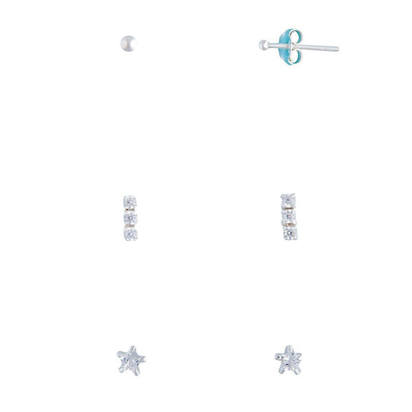 Sterling Silver Diamante Line And Star Stud Pack