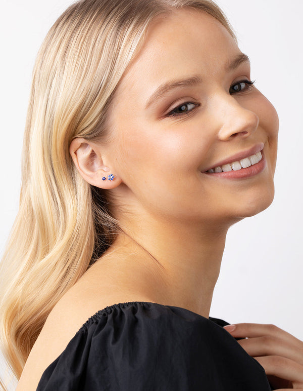 Sterling Silver Blue Stud, Flower And Hoop Pack