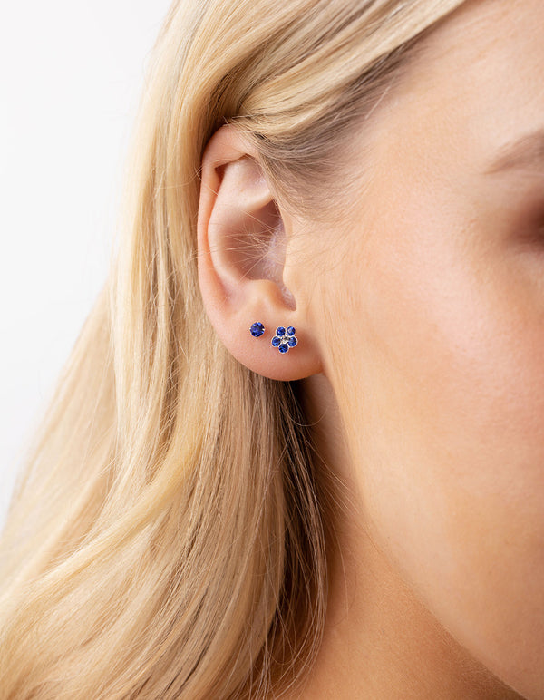Sterling Silver Blue Stud, Flower And Hoop Pack