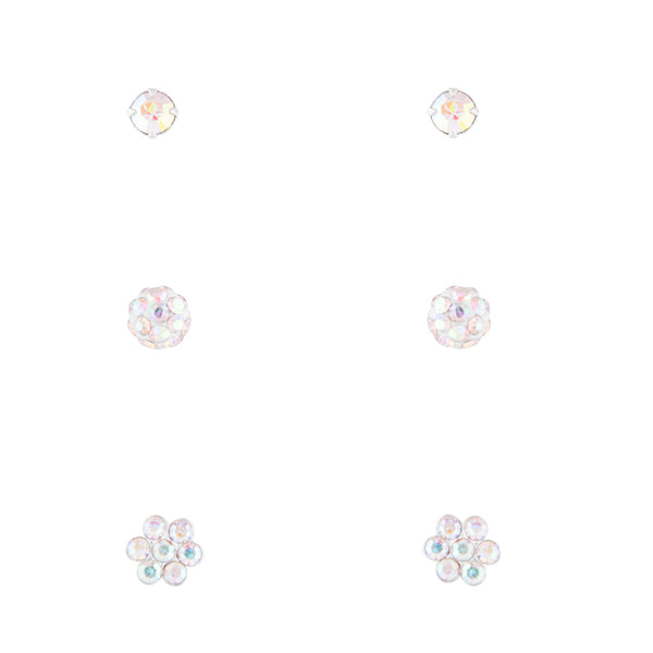 Sterling Silver Diamante Stud, Flower And Bead Pack