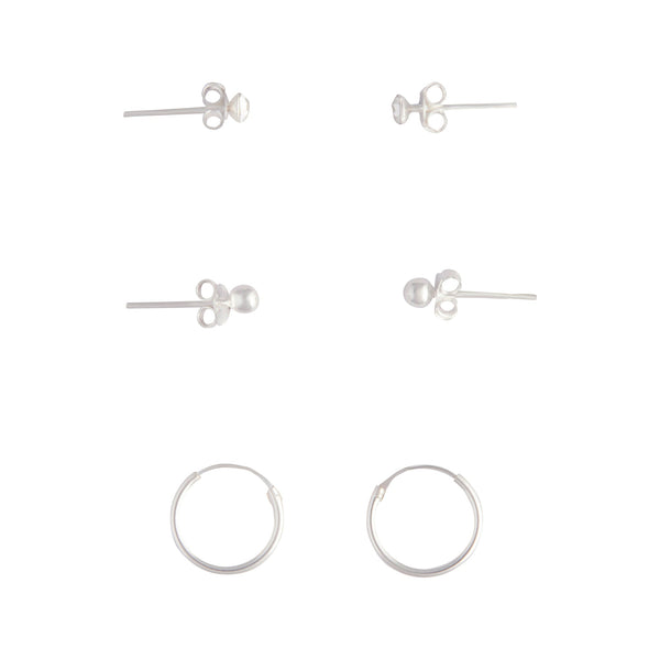 Sterling Silver Stud Diamante And Hoop Pack