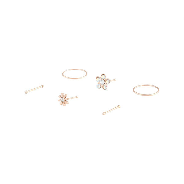 Rose Gold Flower Stud Nose 6 Pack