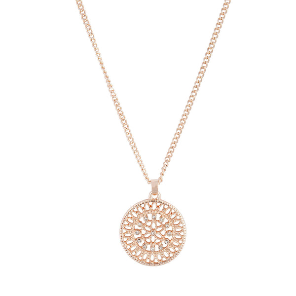 Rose Gold Diamante Disc Filigree Necklace